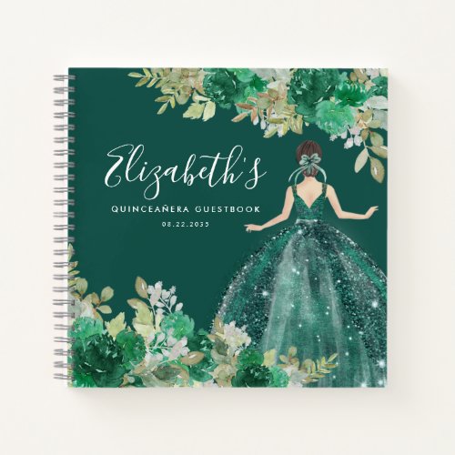 Budget Floral Green Dress Quinceanera Guestbook Notebook