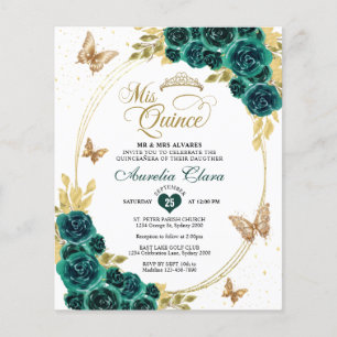 BUDGET Floral Green Gold Butterfly Quinceanera