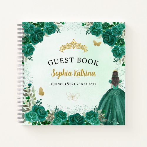 Budget Floral Green Princess Quinceanera Guestbook Notebook