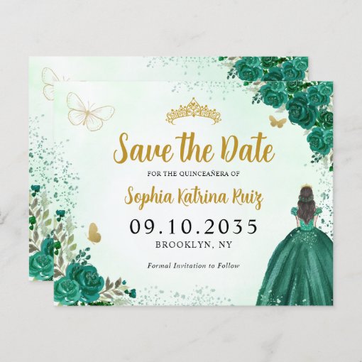 Budget Floral Green Quinceanera Save the Date | Zazzle