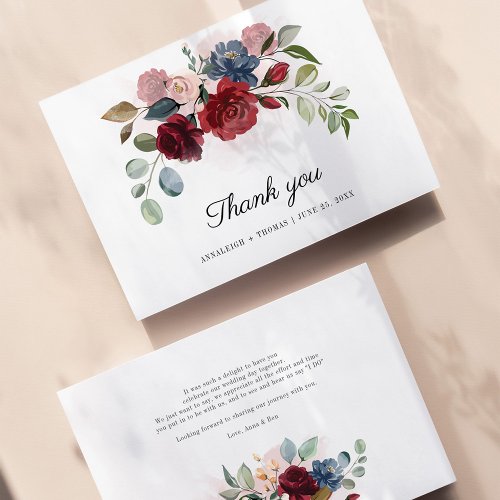 Budget Floral Greenery Burgundy Wedding Thank You Note Card