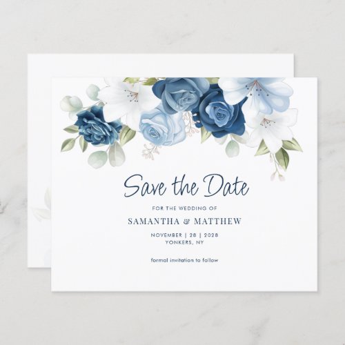 Budget Floral Greenery Dusty Blue Save the Date