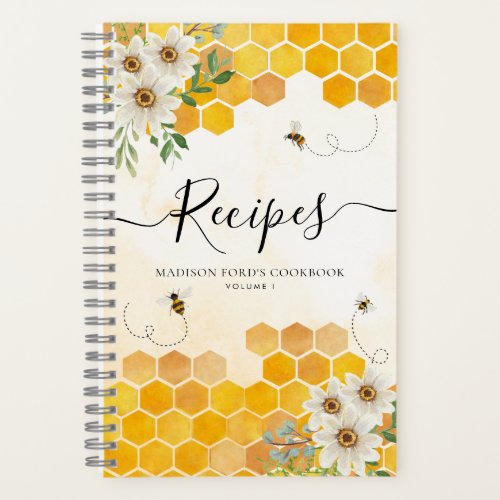 Budget Floral Honeycomb Bumble Honey Bee Recipe Notebook