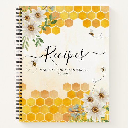 Budget Floral Honeycomb BumbleBee Yellow Recipe Notebook