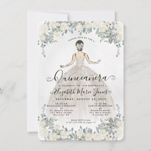 Budget Floral Ivory Princess Birthday Quinceanera Note Card