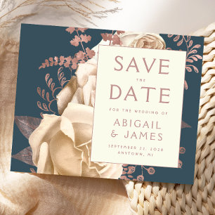 Budget Floral Ivory Rose Gold Teal Save the Date