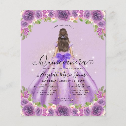 Budget Floral Light Purple Princess Quinceanera
