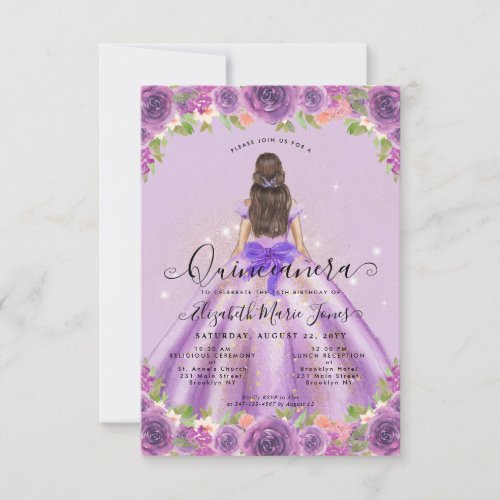 Budget Floral Light Purple Princess Quinceanera Note Card