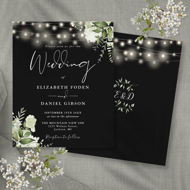 Budget Floral Lights Black Wedding Invitation (Budget Floral Lights Black Wedding Invitation)