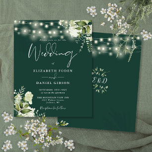 Budget Floral Lights Emerald Wedding Invitation