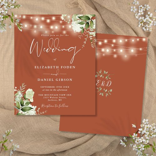 Budget Floral Lights Terracotta Wedding Invitation