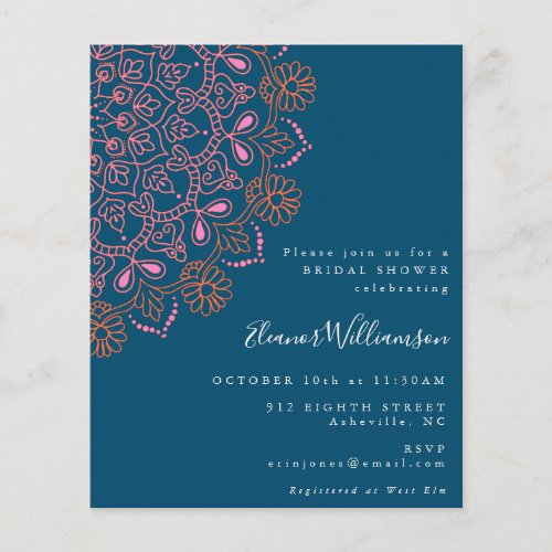 Budget Floral Mandala Teal Blue Bridal Shower 