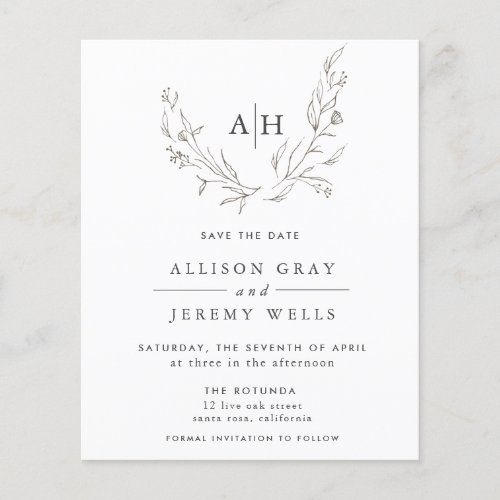 Budget Floral Monogram Save the DAte