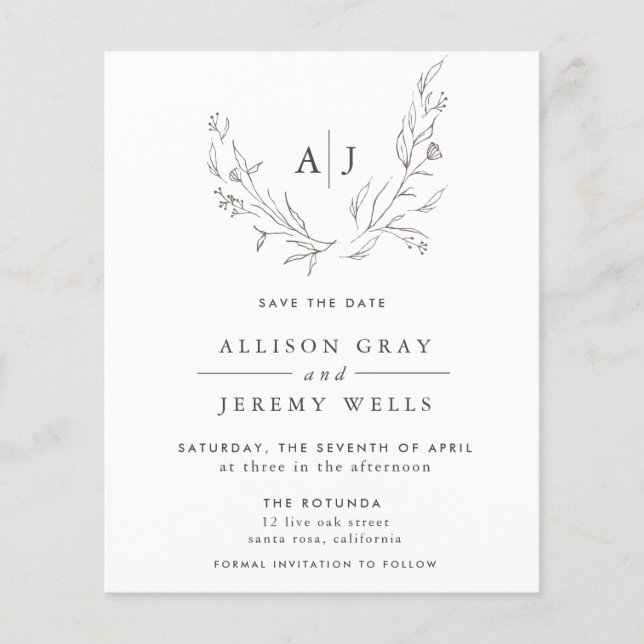 Budget Floral Monogram Save the DAte (Front)