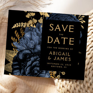 Budget Floral Navy Blue Gold Wedding Save the Date