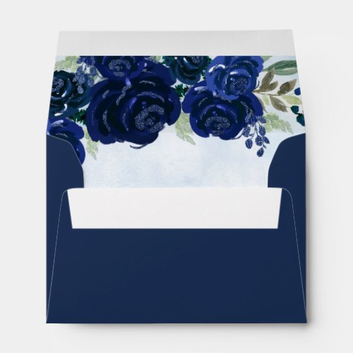 Budget Floral Navy Blue Gray Princess Quinceanera Envelope