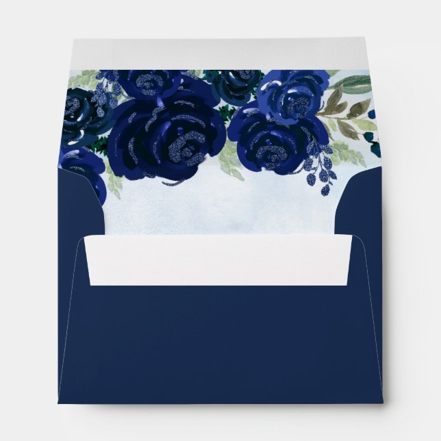 Budget Floral Navy Blue Gray Princess Quinceanera Envelope (Back (Bottom))