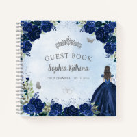 Budget Floral Navy Blue Gray Quinceanera Guestbook