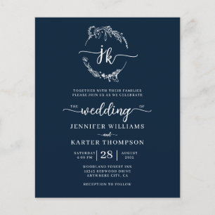 BUDGET Floral Navy Blue Monogram Photo Wedding