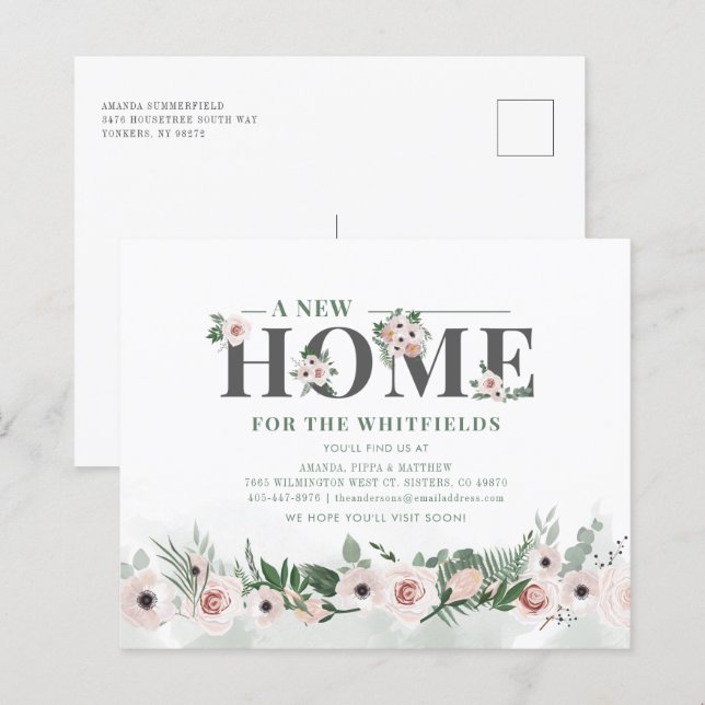 Budget Floral New Home Address Moving Announcement (Front/Back)