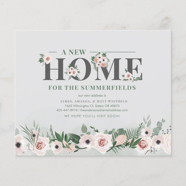 Budget Floral New Home Address Moving Announcement (Front)