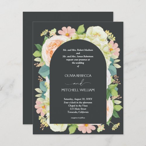 Budget Floral on Onyx Wedding All in One Invites