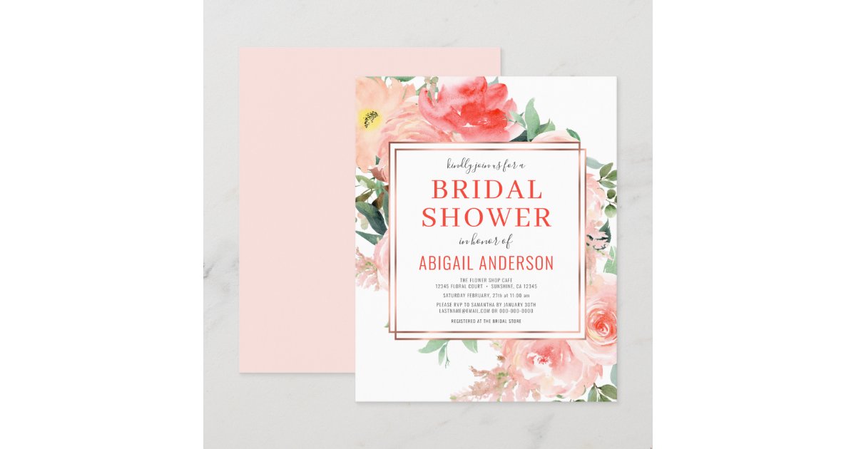 Budget Floral Peach Bridal Shower Invitation Zazzle