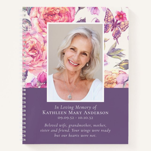 BUDGET Floral Peony Funeral Memorial Guest Book (Front)