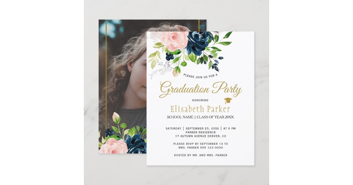 Budget floral photo graduation party Invitation | Zazzle