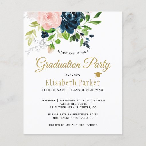 Budget floral photo graduation party Invitation | Zazzle