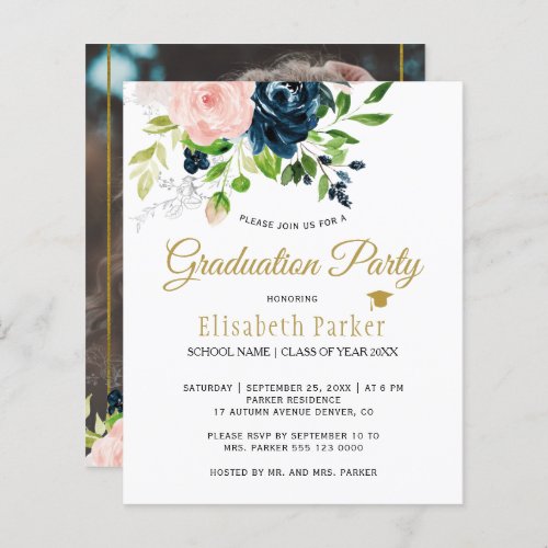 Budget floral photo graduation party Invitation