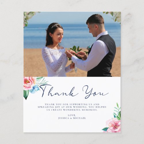 Budget Floral Photo Wedding Thank You Card