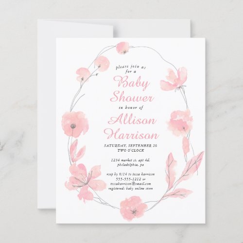 Budget Floral Pink Baby Shower Invitation