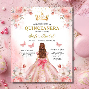 Budget Floral Pink Bilingual Spanish Quinceanera