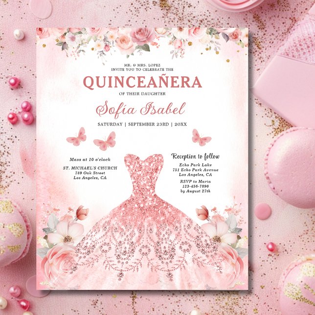 Budget Floral Pink Bilingual Spanish Quinceanera (Creator Uploaded)