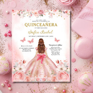Budget Floral Pink Bilingual Spanish Quinceanera