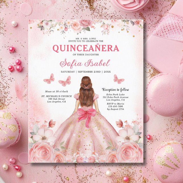 Budget Floral Pink Bilingual Spanish Quinceanera Flyer (Creator Uploaded)