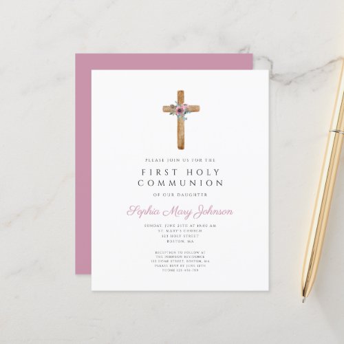 Budget Floral Pink Cross Girl First Communion