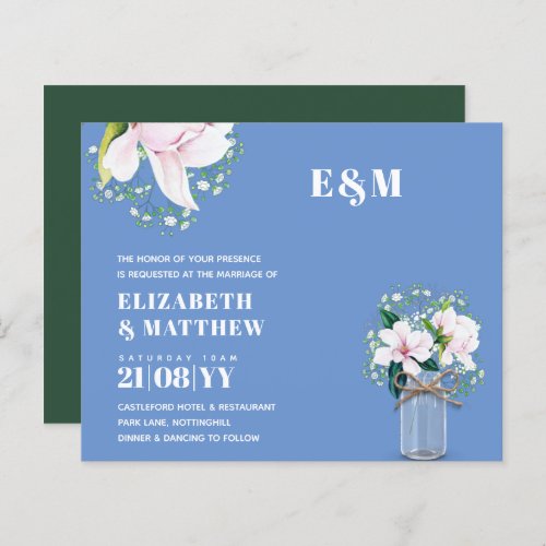 BUDGET Floral Pink Magnolias Green Wedding Invite