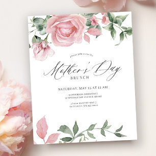 Budget floral pink Mothers Day brunch invitation