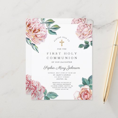Budget Floral Pink Peonies Girl First Communion