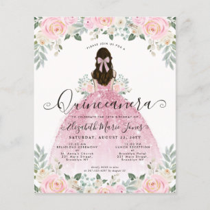Budget Floral Pink Princess Dress Quinceanera