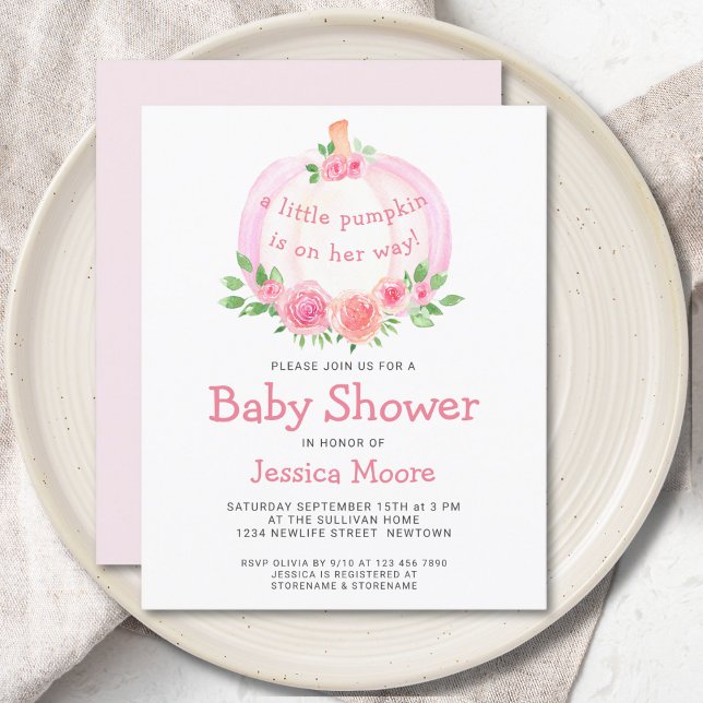 Budget Floral Pink Pumpkin Baby Shower Invitation (Creator Uploaded)
