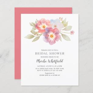 Budget Floral Pink Purple Bridal Shower Invite