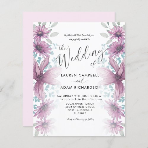 Budget Floral Pink Watercolor Wedding Invitation
