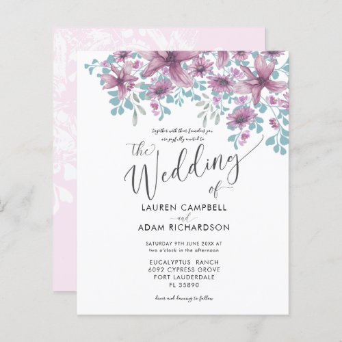 Budget Floral Pink Watercolor Wedding Invitation