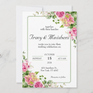 Budget floral pink wedding invitation