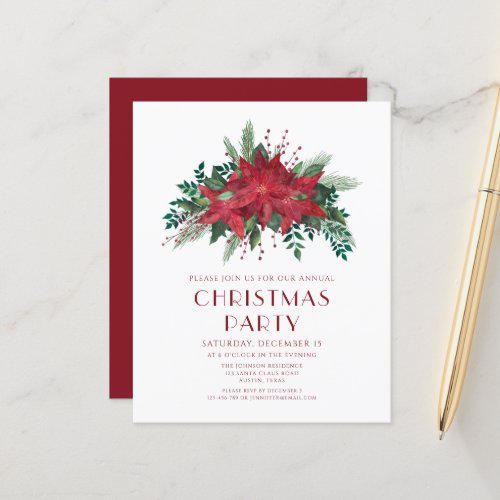 Budget Floral Poinsettia Christmas Party Invite