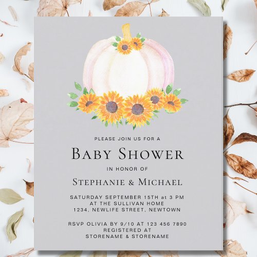 Budget Floral Pumpkin Baby Shower Invitation