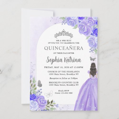 Budget Floral Purple Gray Princess Quinceanera Note Card